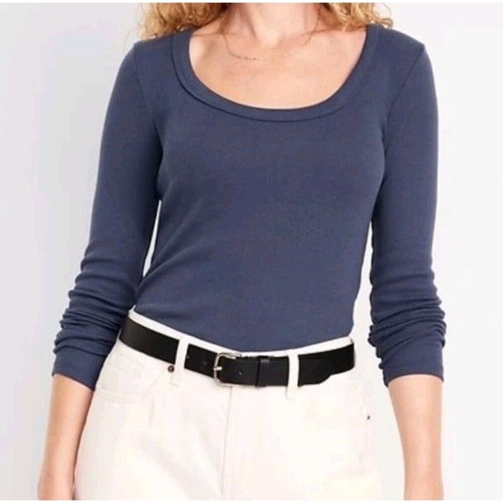 NWT Women's Old Navy Blue Snug Fit Ribbed Long Sleeve Tee Size L  N6